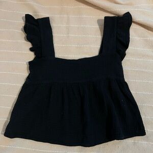 Black Ruffle Strap Tank Top